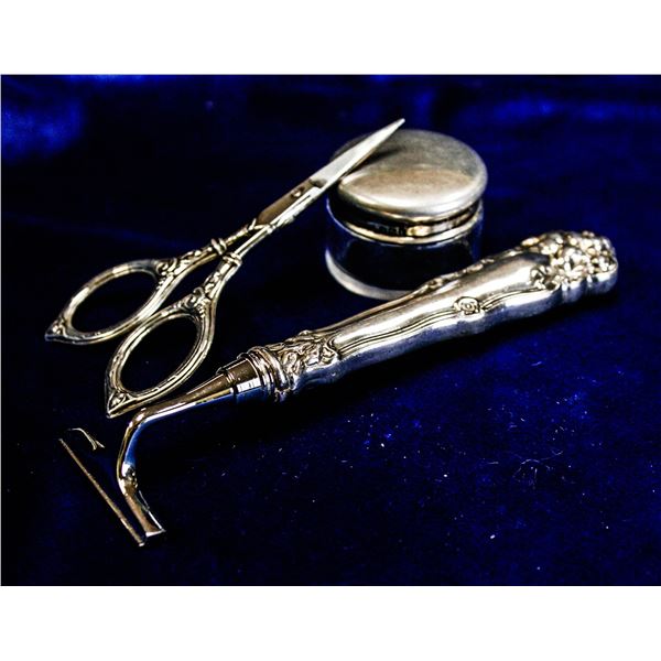 GROUP OF 3 SILVER VINTAGE GROOMING UTENSILS