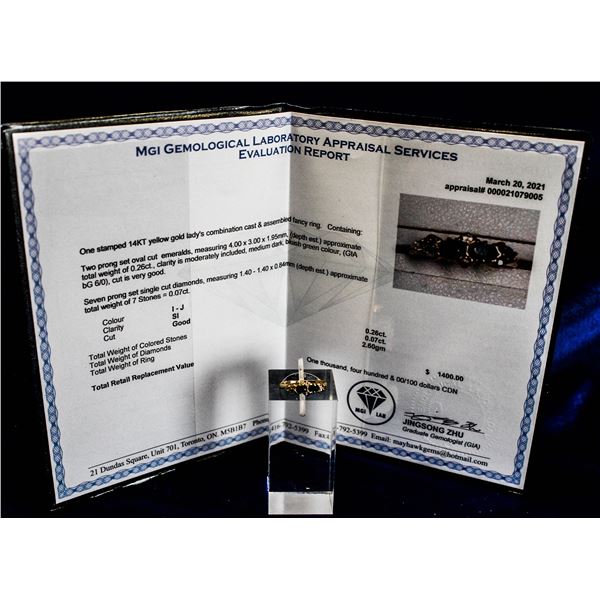 14K GOLD DIAMOND EMERALD  RING $1400.00