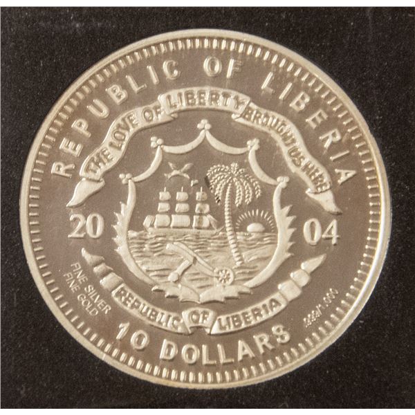 2004 LIBERIA .999 SILVER $10 COIN WITH BALD EAGLE