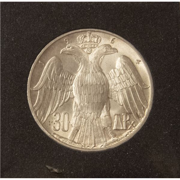 GEM UNC 1964 GREEK 30 DRACHMA SILVER COIN