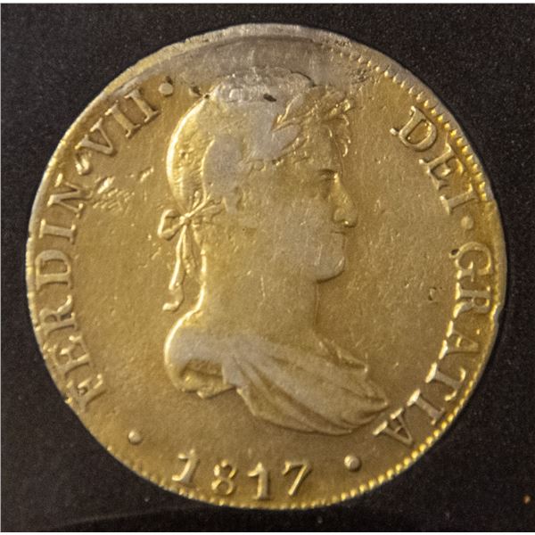 SPANISH PERU 1817 SILVER PILLAR DOLLAR GOLD GILT B