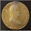 Image 1 : SPANISH PERU 1817 SILVER PILLAR DOLLAR GOLD GILT B