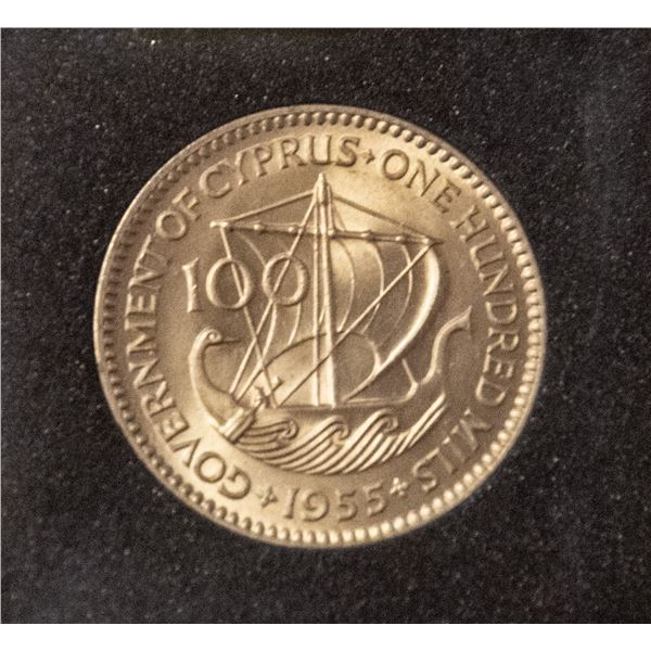 GEM UNCIRCULATED 1955 CYPRUS 100 MILS COIN