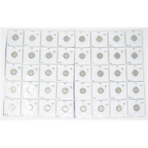 COLLECTION OF 40 USA ROOSEVELT DIMES 1967-1985