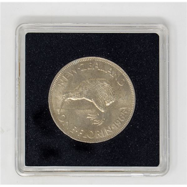 GEM UNCIRCULATED 1965 NEW ZEALAND 1 FLORIN COIN
