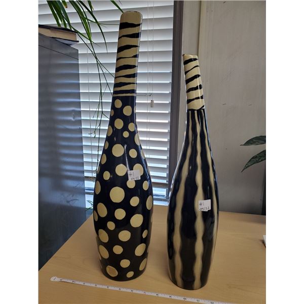 2 BLACK & CREAM DECORATIVE VASES