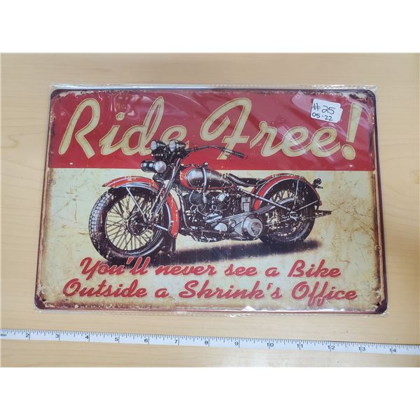 TIN SIGN 'RIDE FREE'
