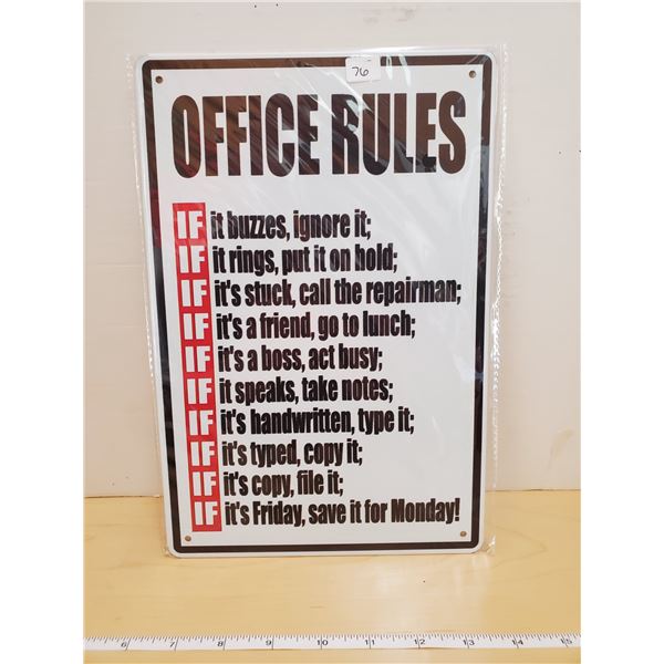TIN SIGN 'OFFICE RULES'