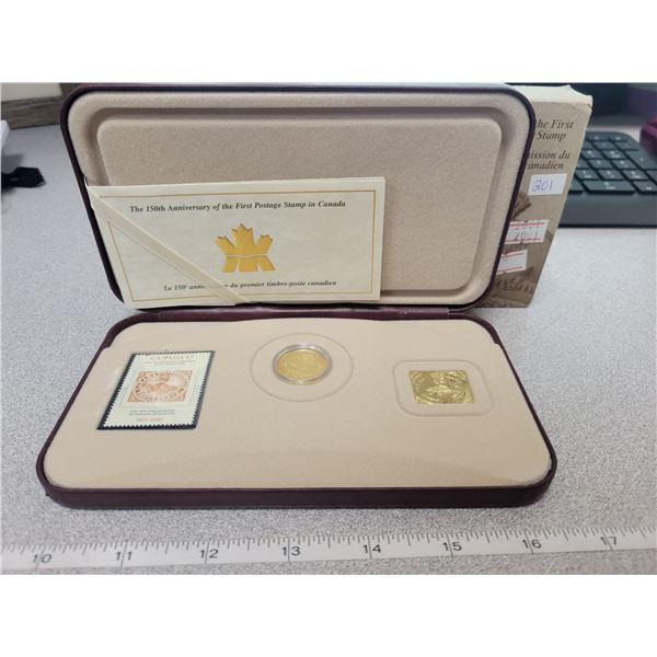 RCM 150th anniversary of the first Canadian postage stamp coin/stamp set. Coin is 92.5% silver and 2