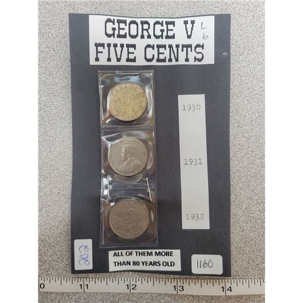 3X George V 5 cents, 1930, 1931, 1932