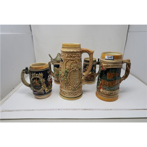 5 ASSORTED BEER STEINS