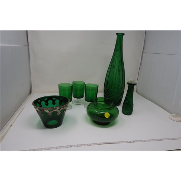 6 Piece Green Glass