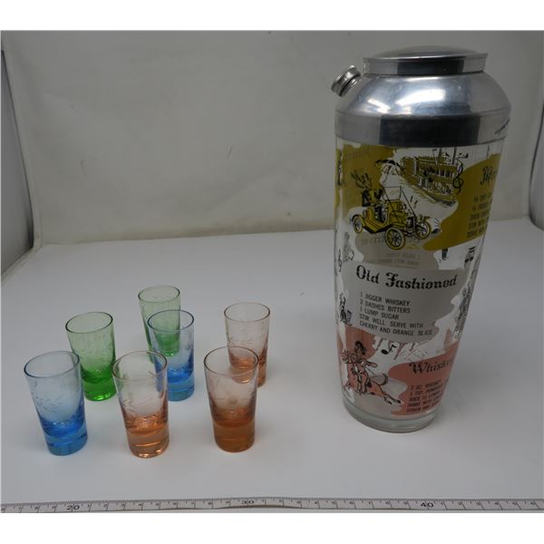 1950's Cocktail Shaker and shot glasses