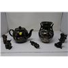 Image 1 : Vintage Black Ceramics 2 pieces and 5 animal figurines