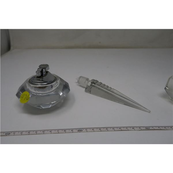 Art Deco Cut Crystal - Lighter, Perfume Bottle and Cap