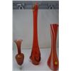 Image 1 : 3 Orange Glass Vases - 21 inch 'swung' glass work, 1 from Japan