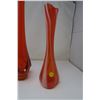 Image 2 : 3 Orange Glass Vases - 21 inch 'swung' glass work, 1 from Japan