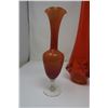 Image 3 : 3 Orange Glass Vases - 21 inch 'swung' glass work, 1 from Japan