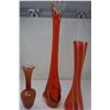 Image 4 : 3 Orange Glass Vases - 21 inch 'swung' glass work, 1 from Japan