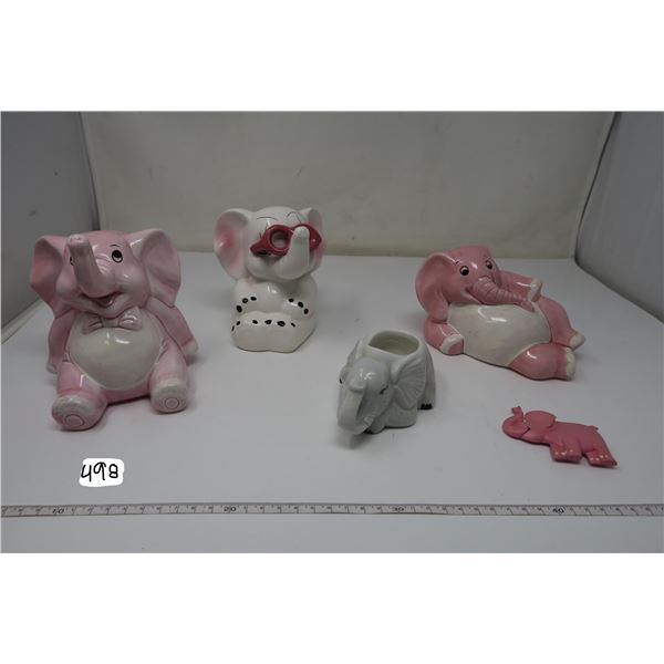3 Pink Elephant Money Banks and Other Ceramic Ornaments