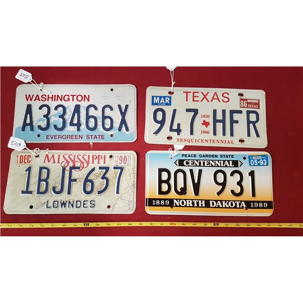 North Dakota ,Mississippi , Texas ,Washington Plates