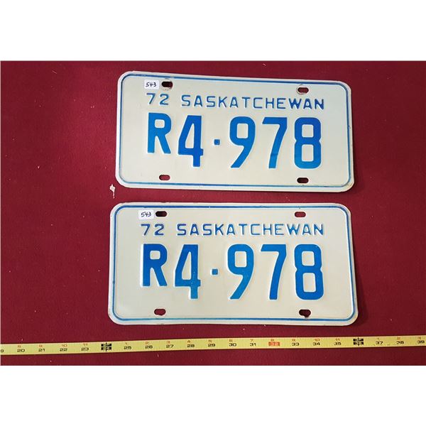 Saskatchewan Restricted Licence Plates Pair 1972