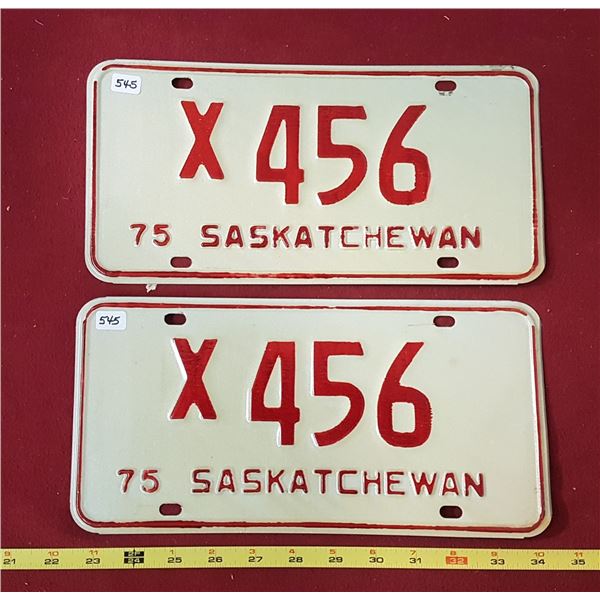 Saskatchewan 1975 X456 Licence Plates Pair