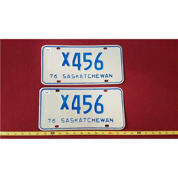 Saskatchewan 1976 X456 Licence Plates Pair