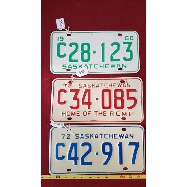 1968, 1972, 1973 Saskatchewan Licence Plates