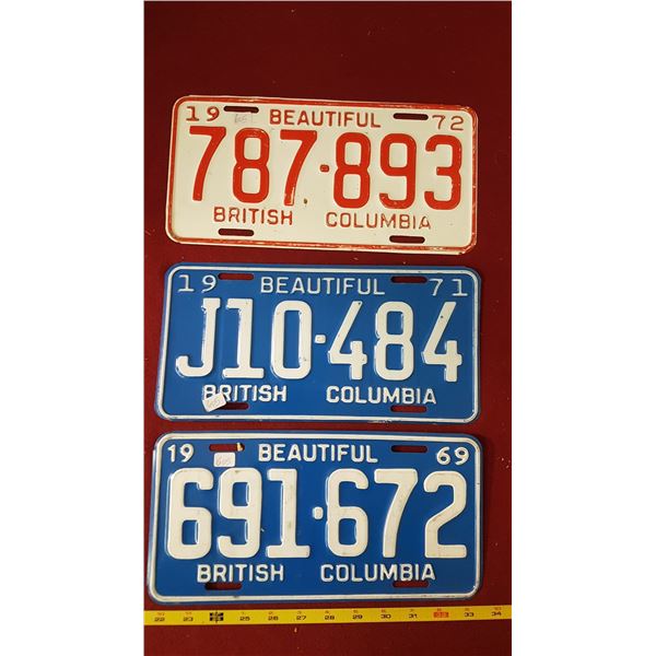 BC 1969, 1971 & 1972 Licence Plates