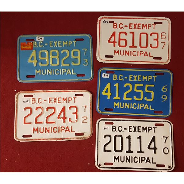 BC Exempt Municipal Plates 67, 69, 70, 72, 73