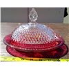 Image 1 : Red Butter Dish - Top & Bottom