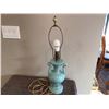 Image 1 : Vintage green ceramic lamp (works), no shade, one small chip