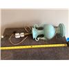 Image 5 : Vintage green ceramic lamp (works), no shade, one small chip