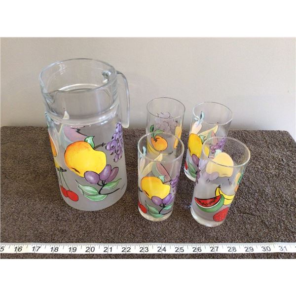 Vintage fruit pitcher with 4 glasses, stamped FRANCE, mint condition - 4 photos