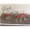 Image 1 : Vintage Federal glass 8" tall red & black Scotty dog pticher with 5 matching glasses, EXC condition 