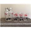 Image 2 : Vintage Federal glass 8" tall red & black Scotty dog pticher with 5 matching glasses, EXC condition 