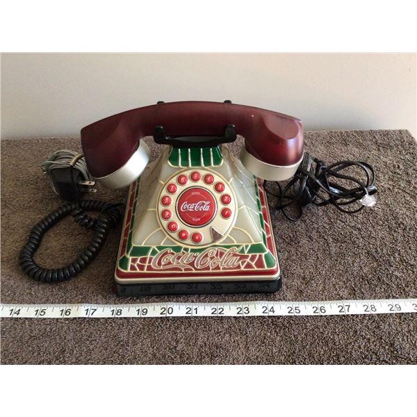 Vintage Coca Cola stained galss look telephone, works - 2 photos