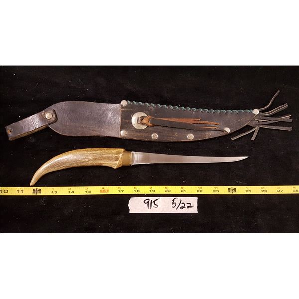 Antler Handle Fillet Knife With Custom Sheath