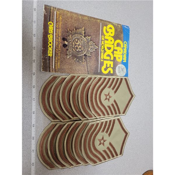 WWI cap badges price guide ('82) and 6 pairs Sgt. Shoulder patches