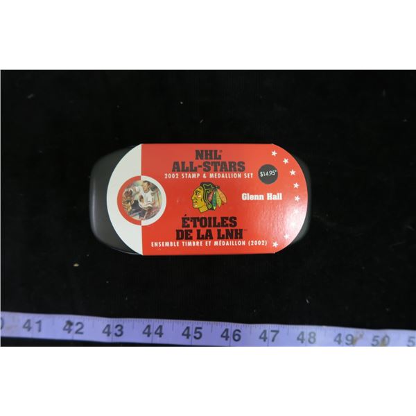 #1124 - 2002 Glenn Hall NHL All Star Stamp and Medallion Set