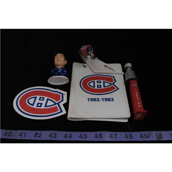 #1129 - Montreal Canadiens Lot; Patrick Roy, Saku Koivu McFarlane Variant, Stanley Cup Pez & Book
