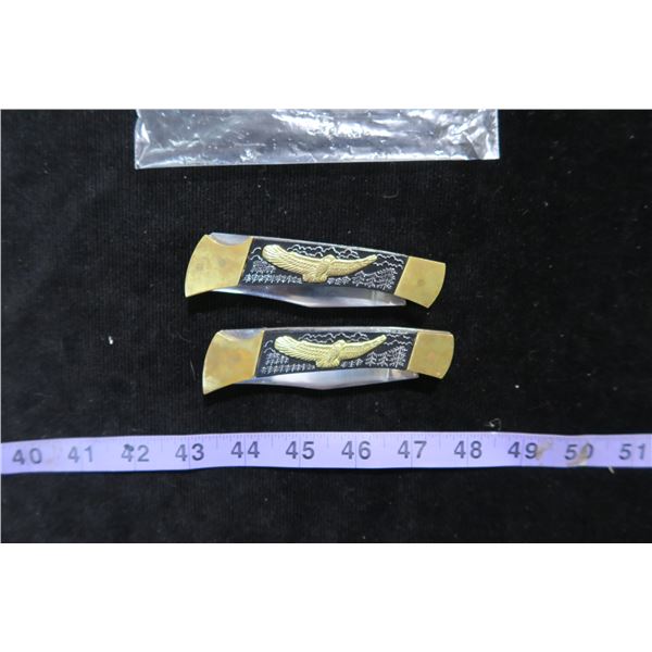 #1179 - 2 Vintage Bald Eagle Stainless Steel Lockback Pocket Knives - Never Been Used