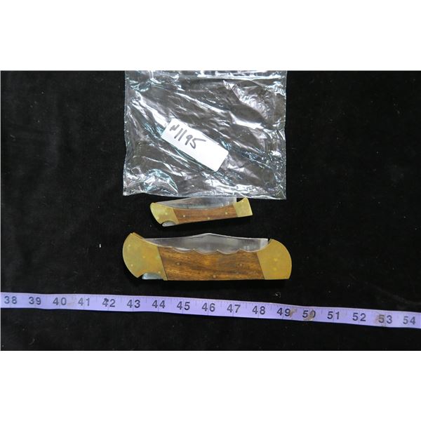 #1195 - 2 Vintage Buck Knives; Wood Handle Single Blade Pakistan Bucks 7.5" and 11.5"