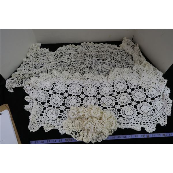 #1226 - Bag of White Crocheted Doillies - Very old