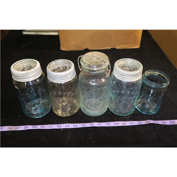 5 Vintage Mason jars