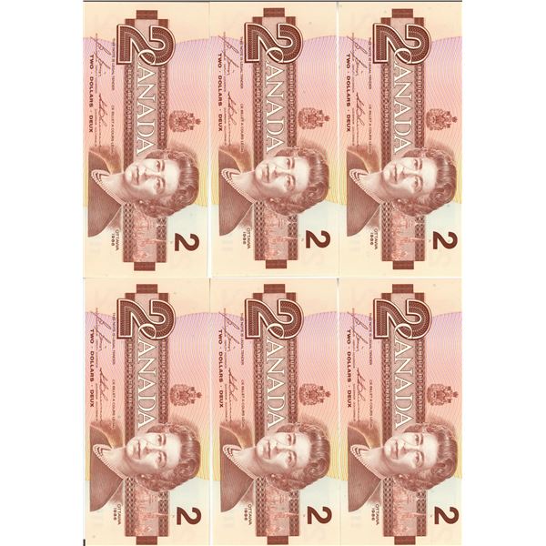 Six Mint Canadian $2 Bills in succesion (Missing 14)