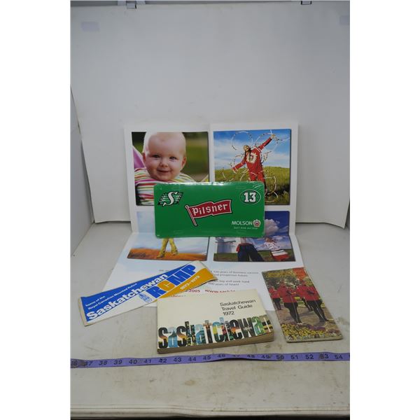 1970's Saskatchewan Travel Map & Book, 1973 RCMP Sticker, Centennial Poster