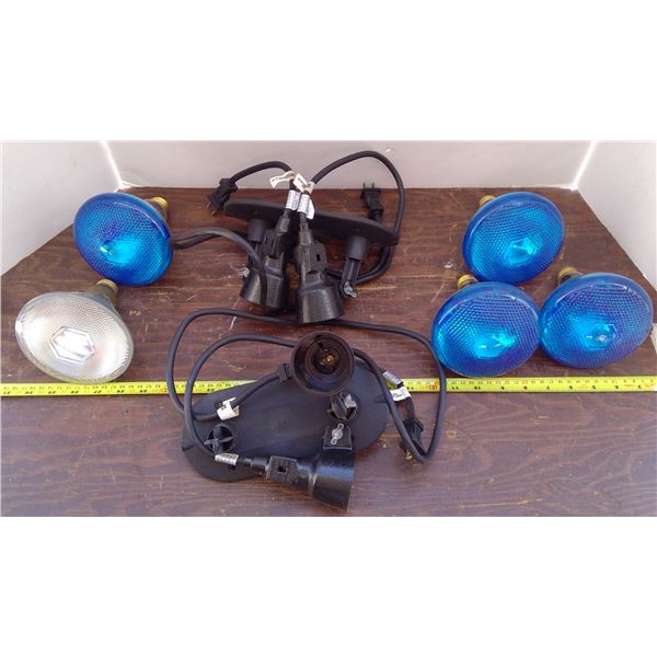 4 Blue Halogen Bulbs, 1 Clear & 2 Dual Bulb Receptacles