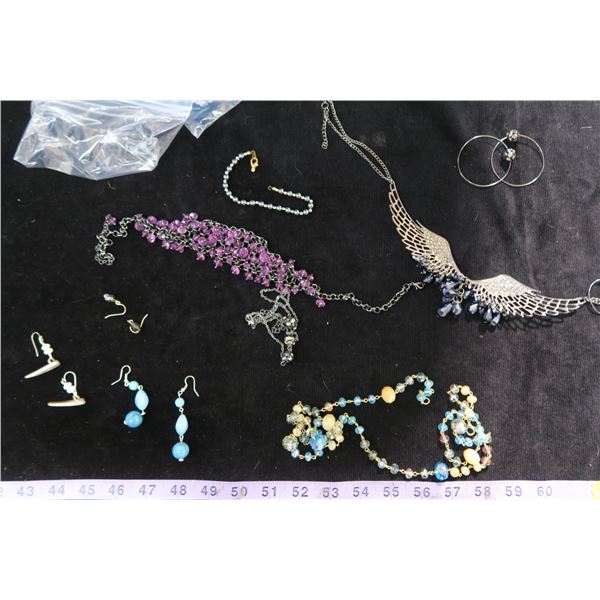 #1319 - Estate Costume Jewelry - Mother of Pearl Whale Bone Bead Earrings, blue bead earrings,  2 fa